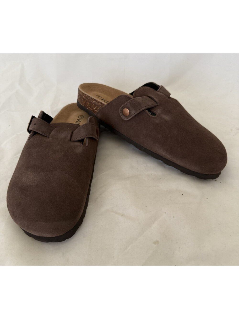 Kidmi Women's Suede Clogs Size 9-9.5 EU 41 NIB Coffee Brown Buckle Closed Toe